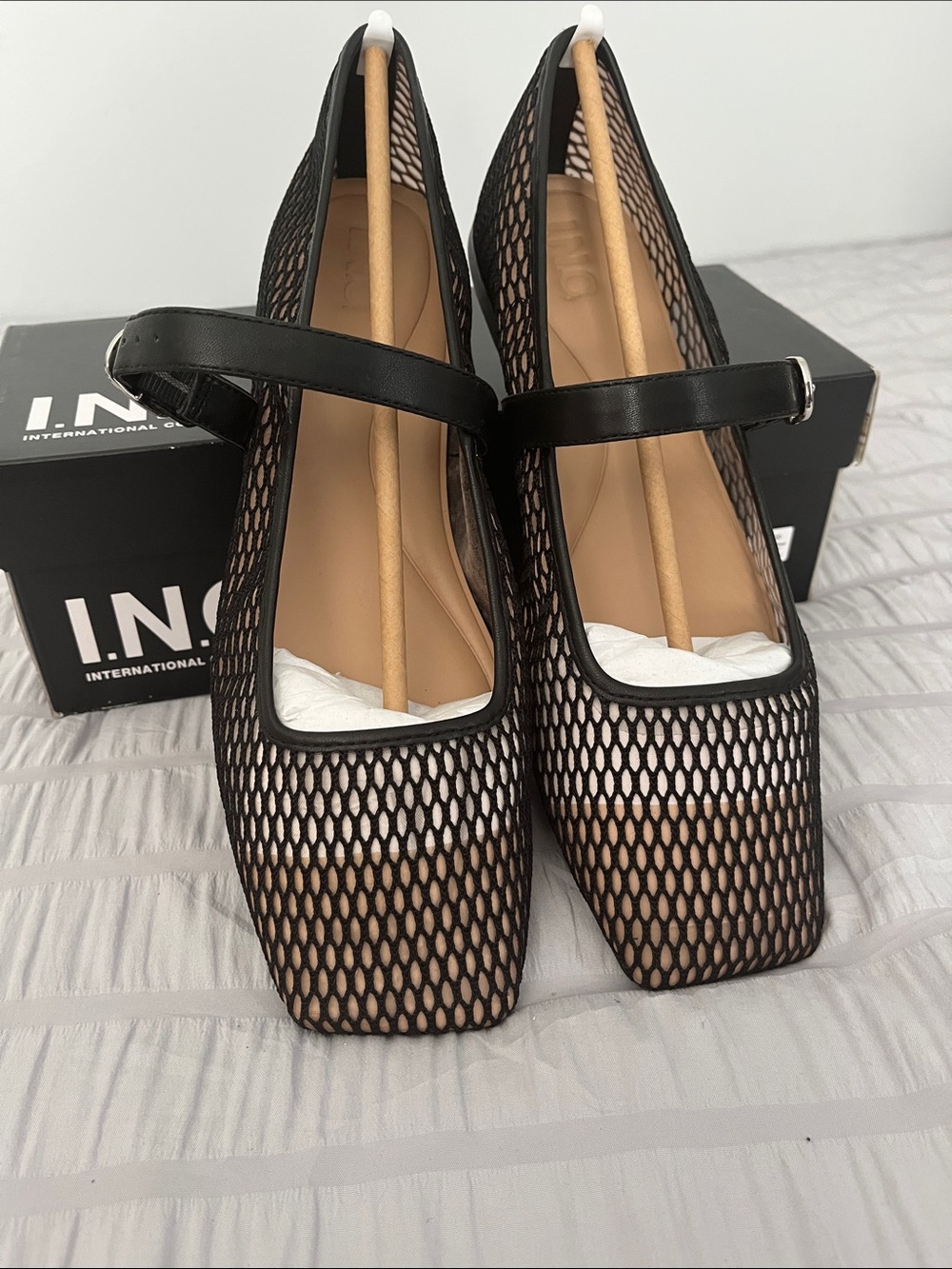 INC International Concepts Black Mesh Mary Jane Flats with Square Toe